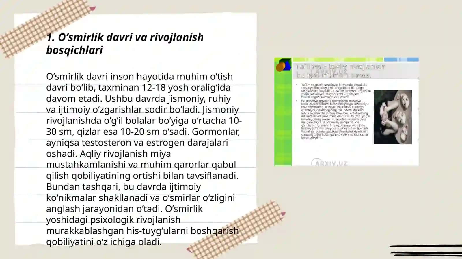 Oʻsmirlik davridagi psixik rivojlanishning umumiy tasnifi 3