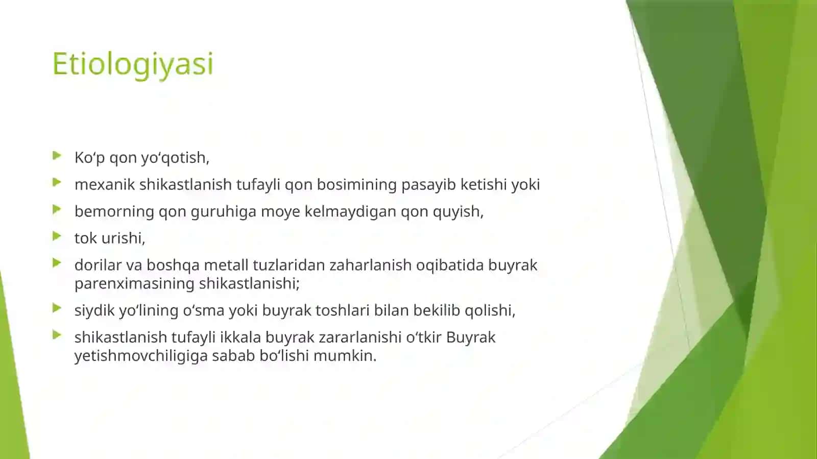 Harbiy sharoitda hayotga havfsoluvchi holatlar. O’tkir buyrak yetishmovchiligi va o’tkir psixomotor qo’zg’alishda harbiy dala sharoitida zudlik bilan yordam ko’rsatish tamoyillari 3