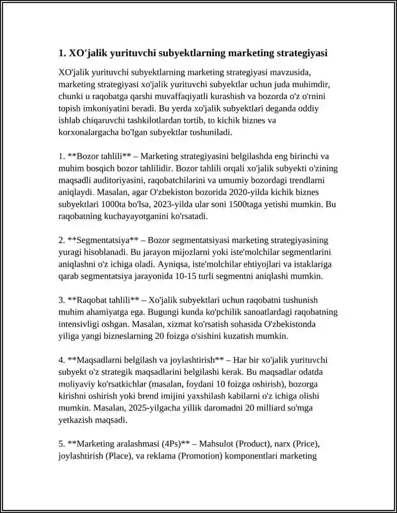 XO'JALIK YURITUVCHI SUBYEKTLARNING MARKETING STRATEGIYASI 3