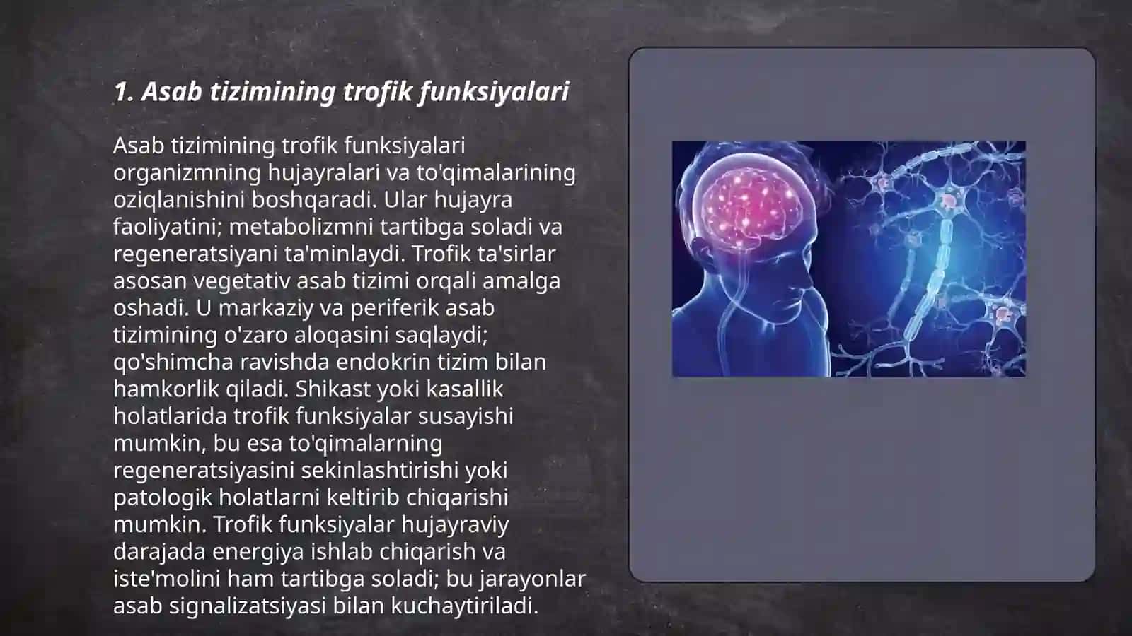 Asab tizimida kompensator moslashuvlar Asab tizimni trofik funksiyasi 3