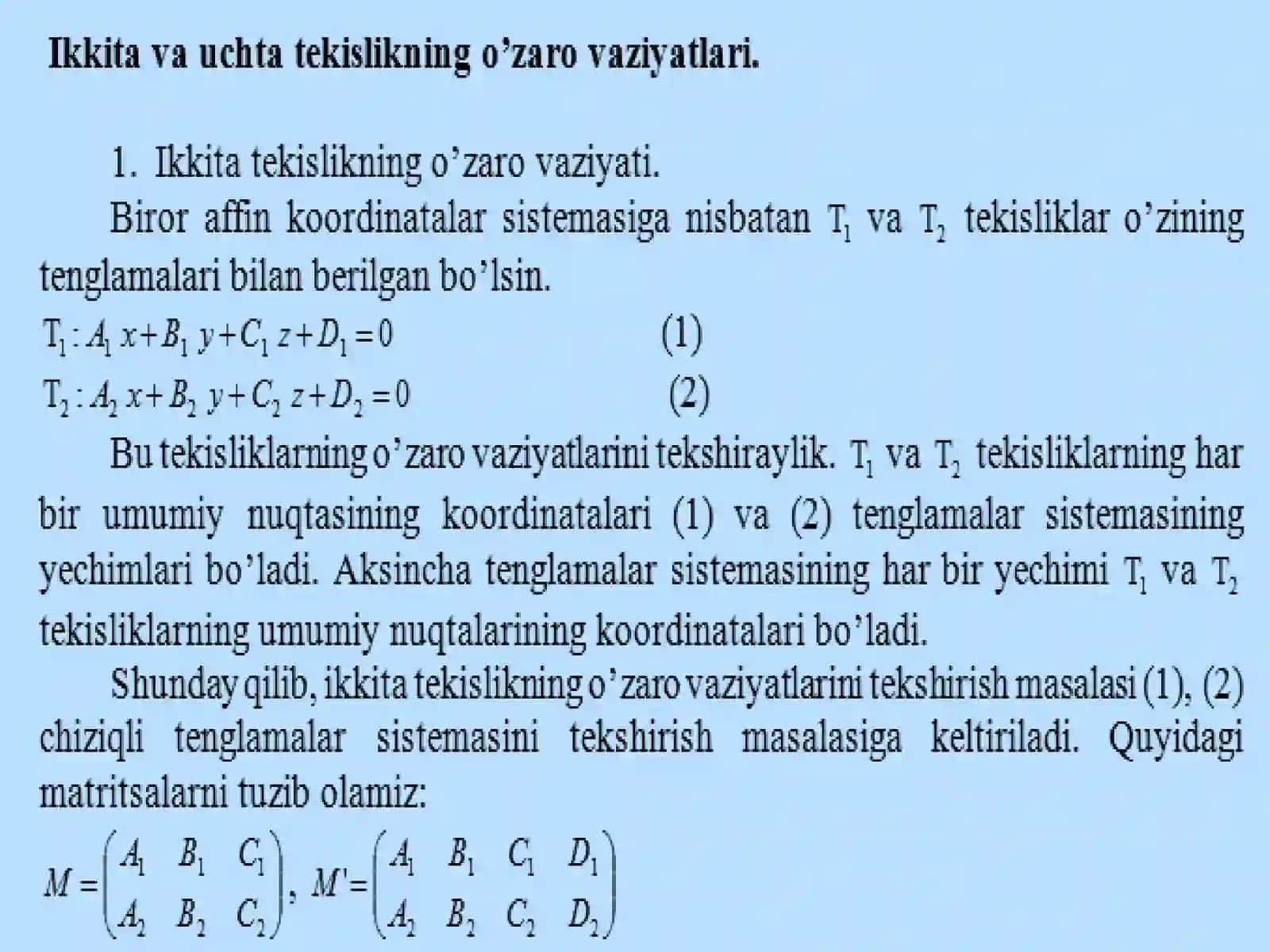 Tekislikning o‘zaro joylashuvi 3