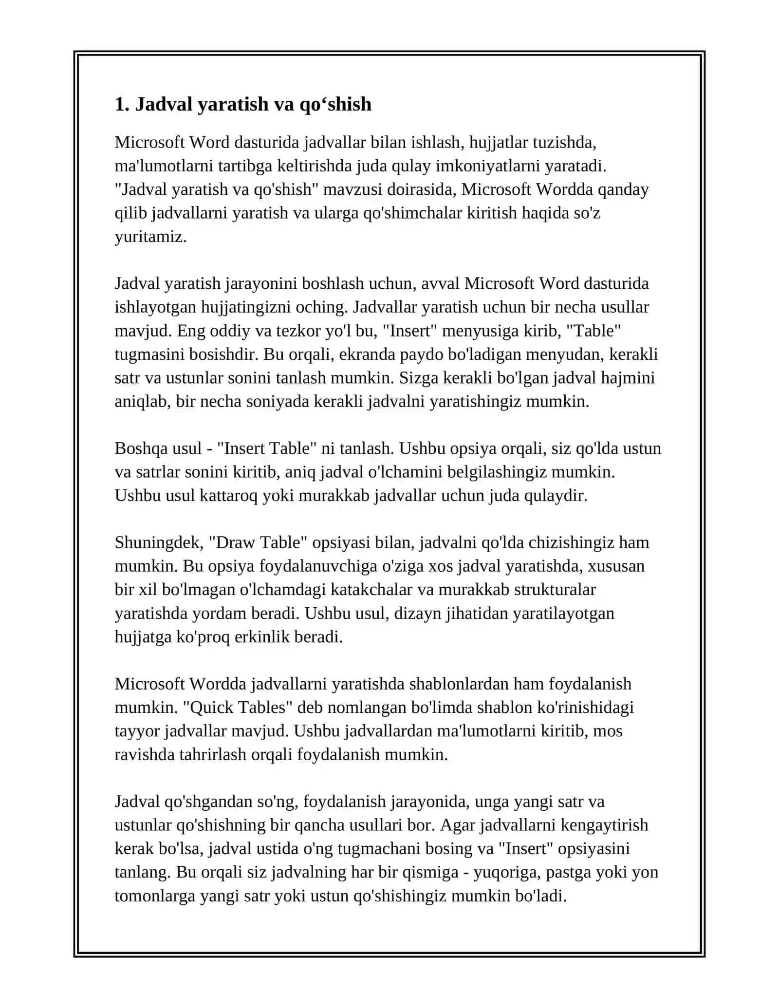 MICROSOFT WORDDA JADVALLAR BILAN ISHLASH IMKONIYATLARI 3