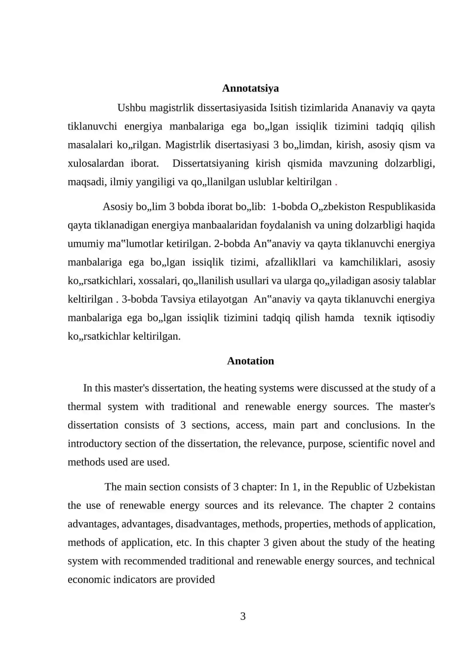 An‟anaviy va qayta tiklanuvchi energiya manbalariga ega bo„lgan issiqlik tizimini tadqiq qilish 3