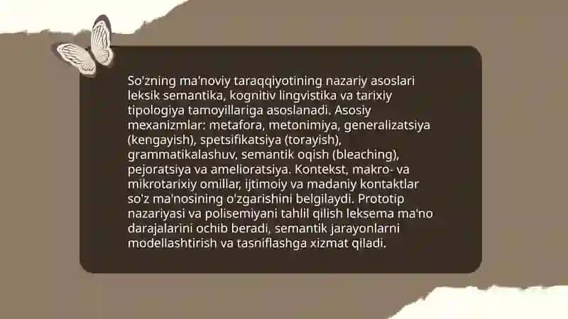 So'zning ma'noviy taraqqiyoti. Leksema ma'nosining torayishi va kengayishi 3