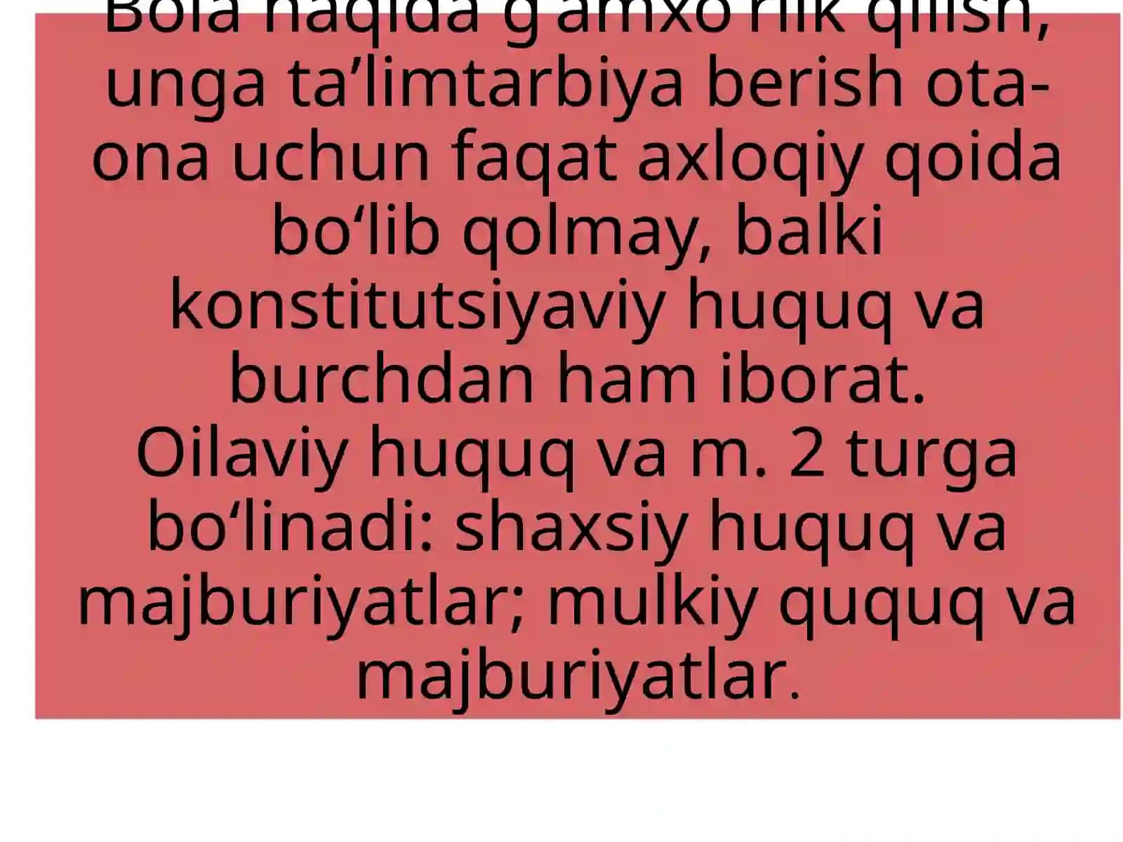 Bolalarning huquq va majburiyatlarini himoya qilish boʻyicha ota-onaning huquq va majburiyatlari 3