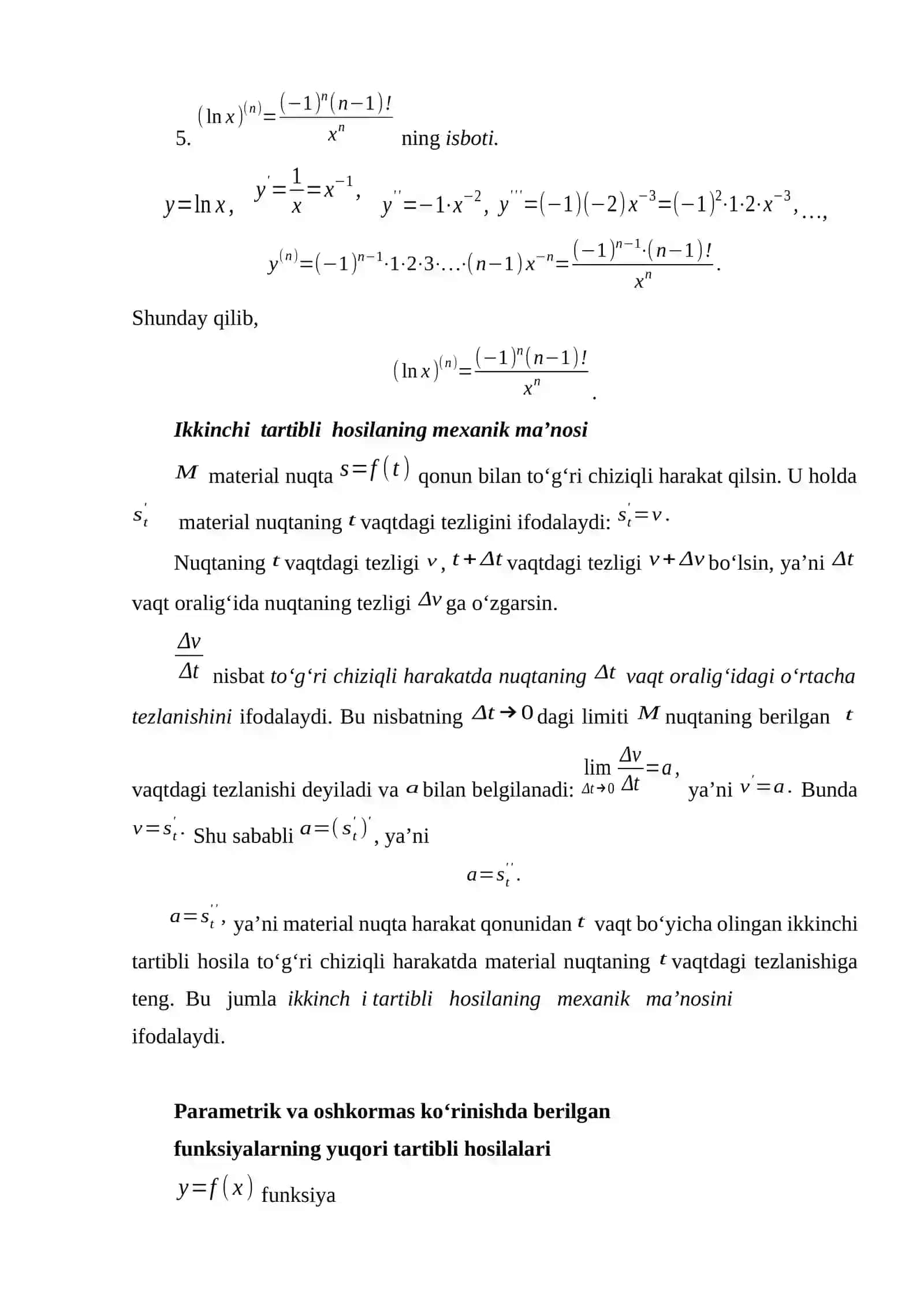 Yuqori tartibli hosila va differensiallar 3