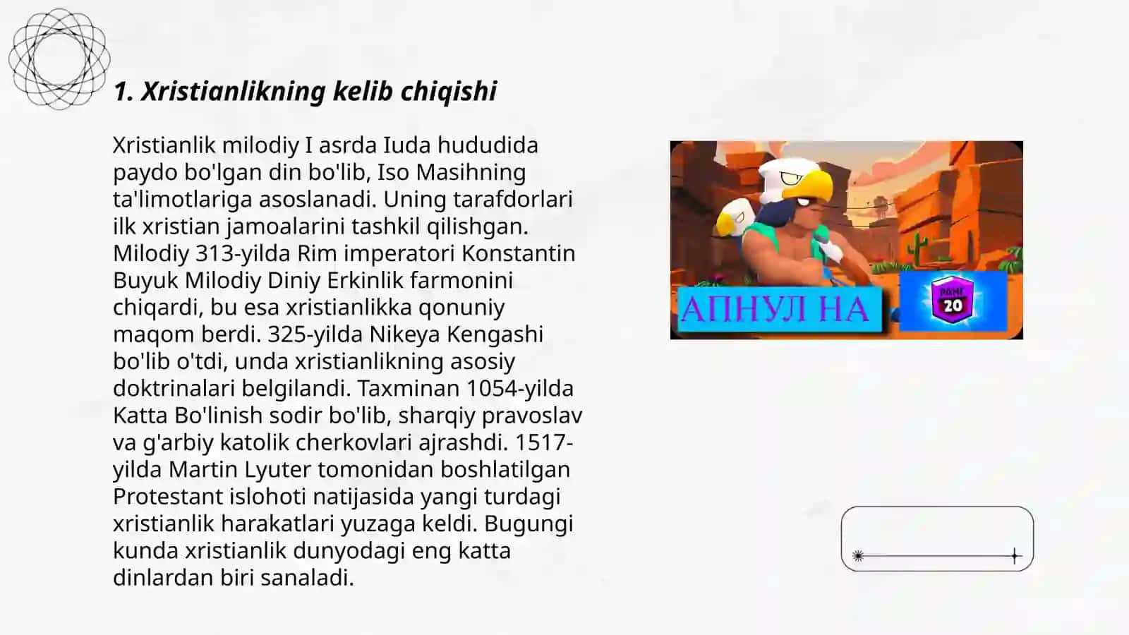 Xristianlikning paydo bo‘lishi, aqidalari, asosiy yo‘nalishlari, taʼlimotlari va manbalari 3