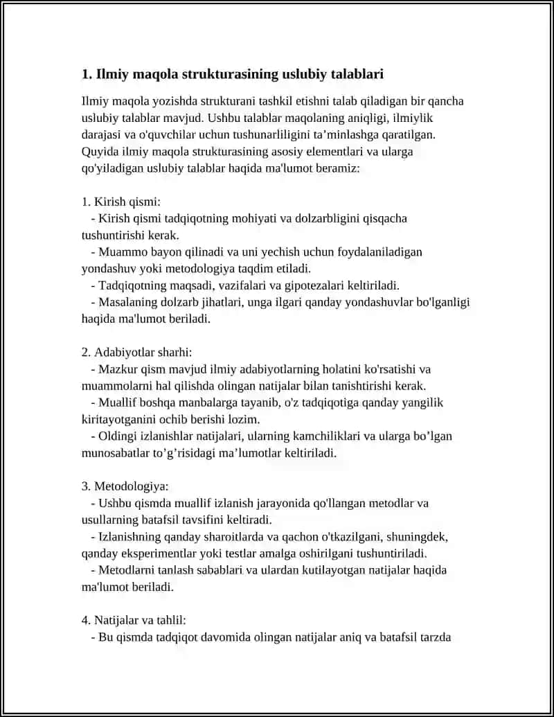 ILMIY MAQOLA, TEZIZ, ANOTATSIYA VA REFIRAT TILIDA USLUBIY MEYORLAR 3