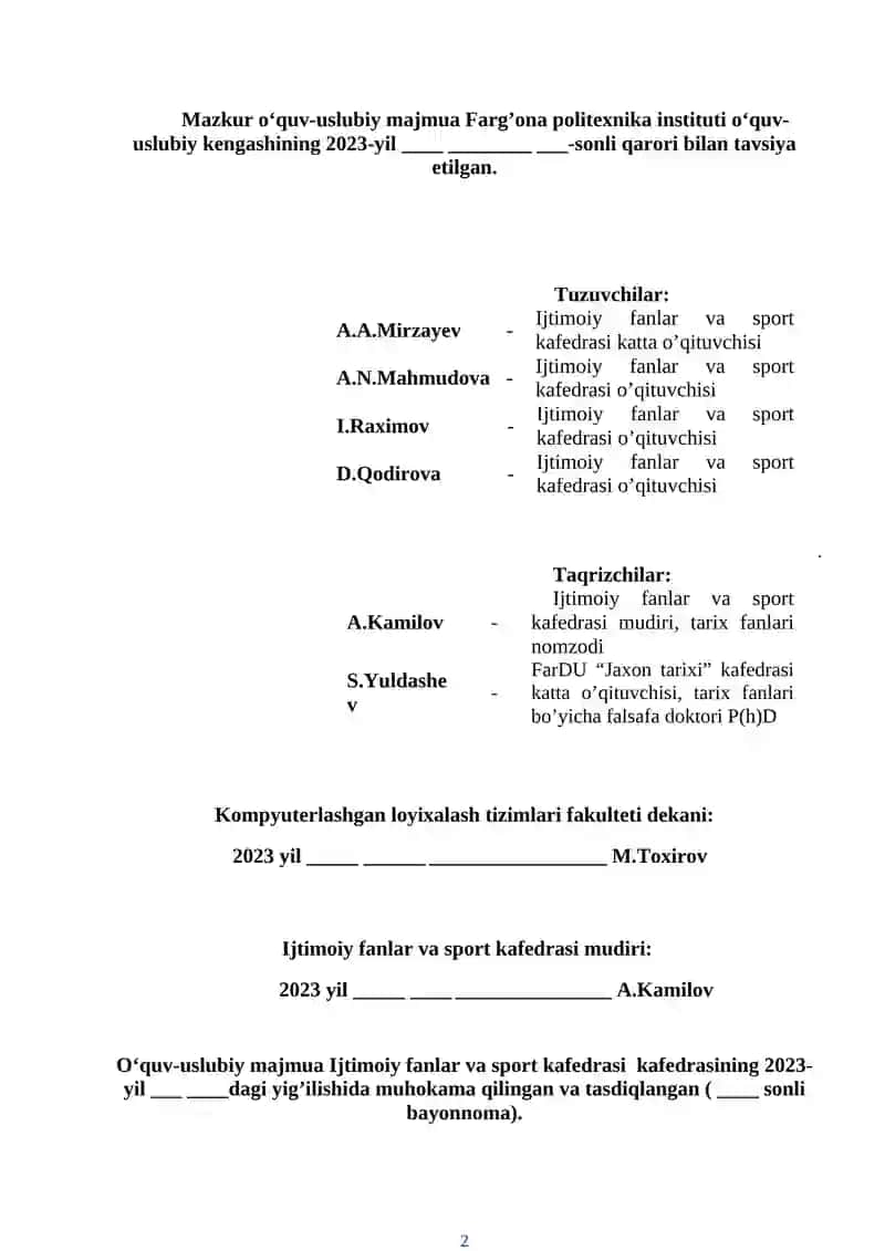 O‘zbekistonning eng yangi tarixi FANIDAN O‘QUV-USLUBIY MAJMUA 3