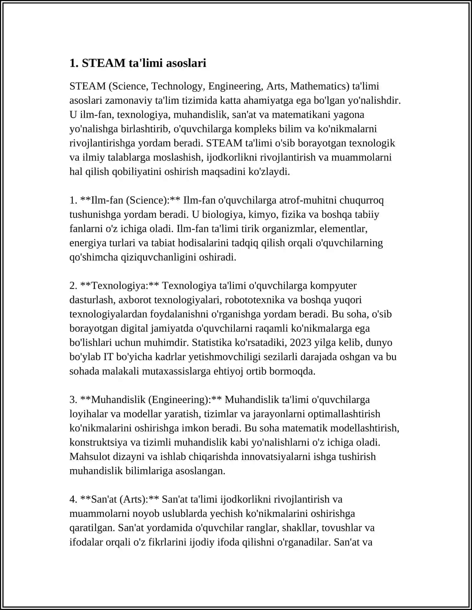 STEAM TAʼLIM TEXNALOGIYASI TALABLARI ASOSIDA ILMIY-TEXNIK MUOMMOLARINI HAL QILISHGA QARATILGAN USLUBIY MATERIALLAR ISHLAB CHIQISH 3