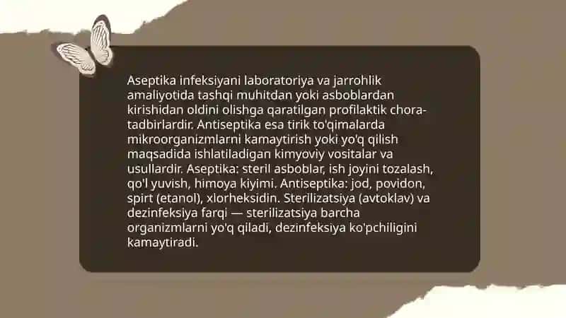 Aseptika qoidalari.Biologik mikroskopning tuzilishi va unda ishlash qoidalarini órganish 3