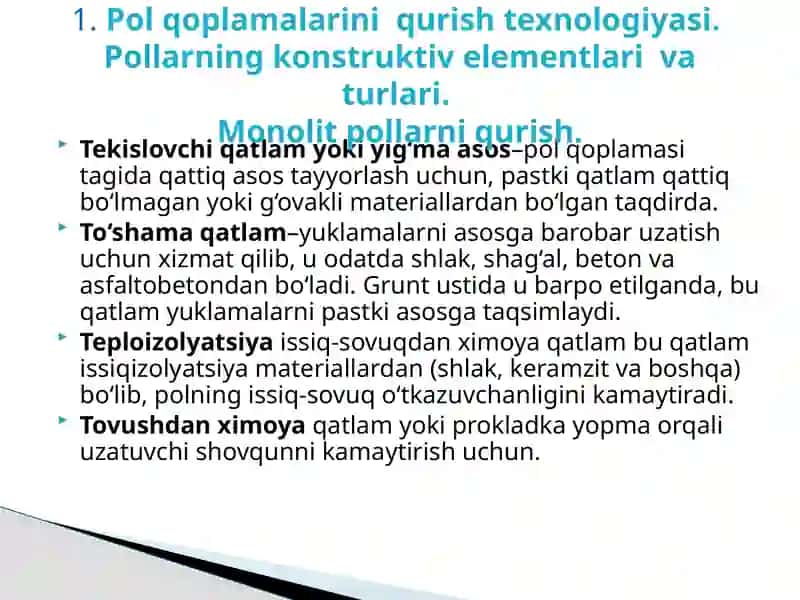 Pol qoplamalari qurish texnologiyasi 3
