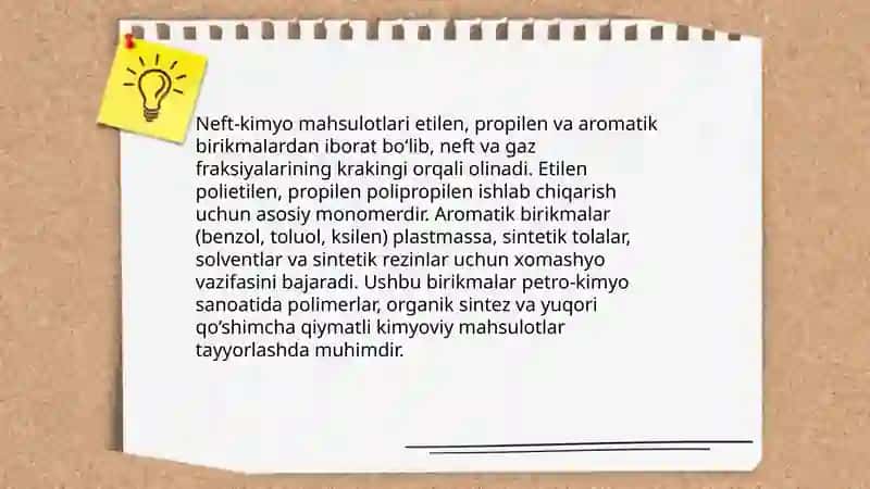 Neft‑kimyo mahsulotlari (etilen, propilen, aromatik birikmalar) 3