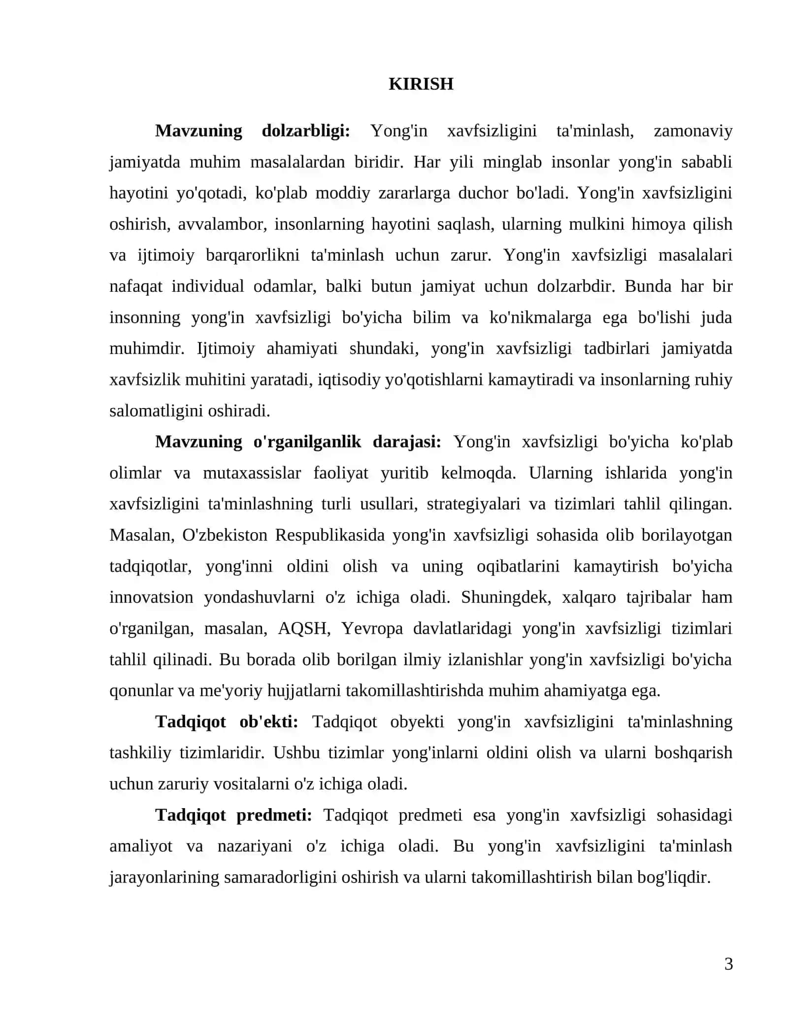 Yongʻin va Portlash Xavfsizligi fanidan Kurs ishi 3