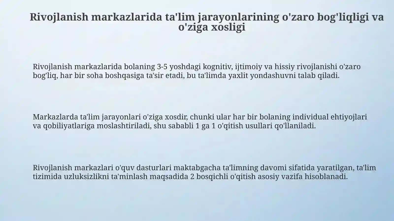 Rivojlanish markazlarda ta'lim jarayonlarining o'zaro bog'liqligi va o'ziga xosligi 3