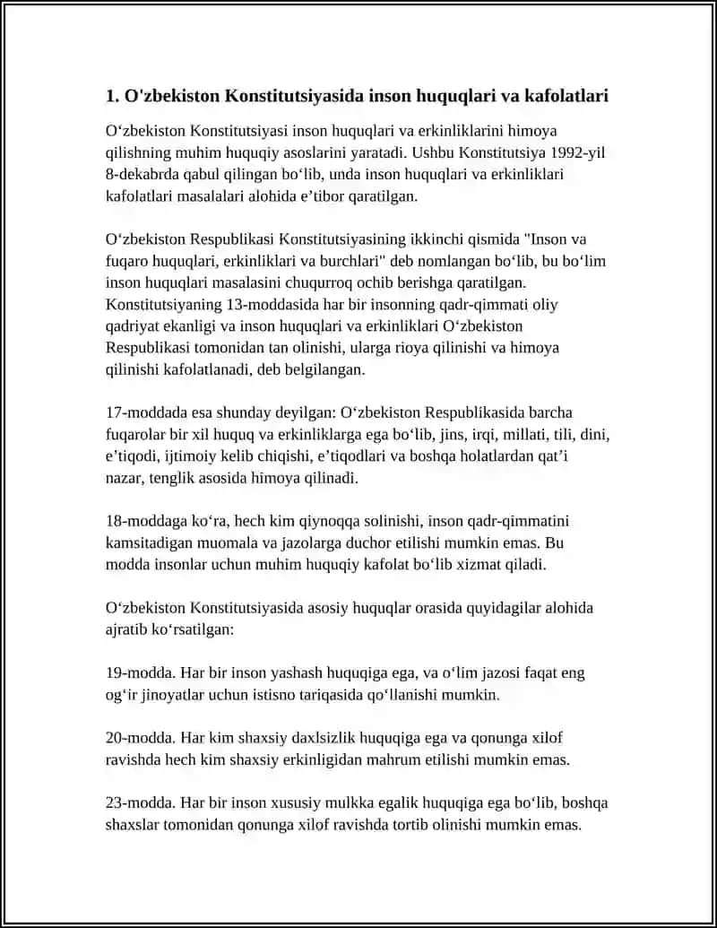 O'ZBEKISTONDA INSON HUQUQLARI VA ERKINLIKLARI KAFOLATINING YARATILISHI 3