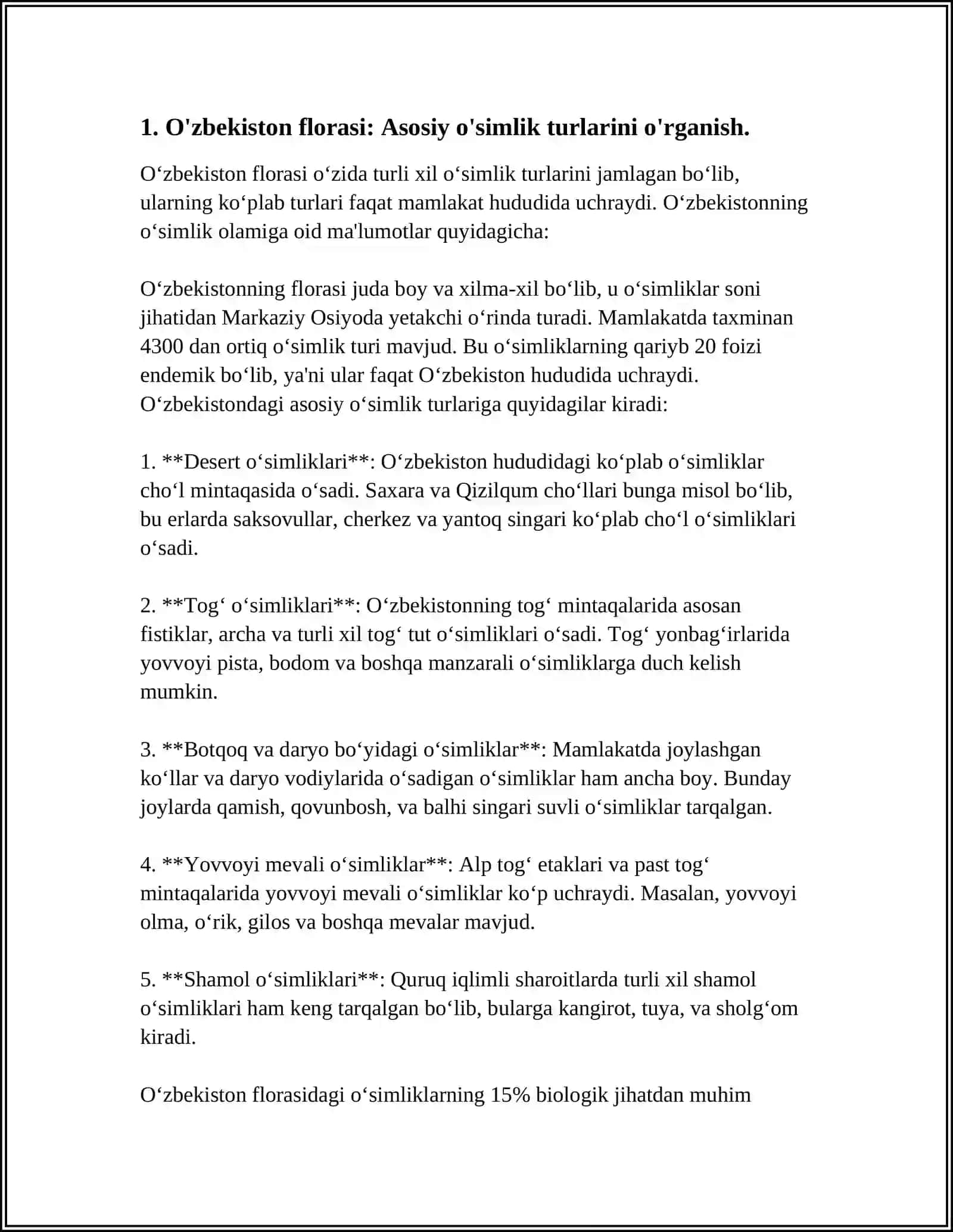 O‘ZBEKISTON FLORASI, FAUNASI VA ULARNI MUHOFAZA QILISH 3