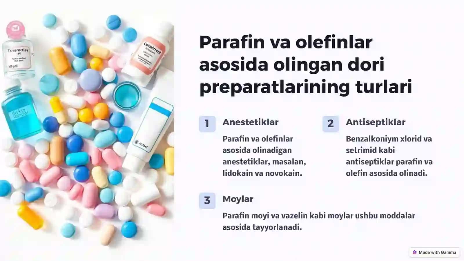 Parafin va olefin asosida olinadigan dori preparatlari 3