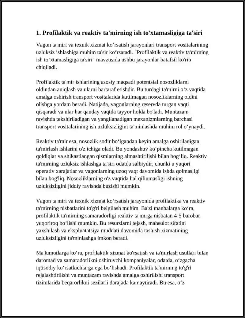 VAGON TA'MIRI VA TEXNIK XIZMAT KÒRSATISHNING ISHNING TÒXTAMASLIGIGA TA'SIRI 3