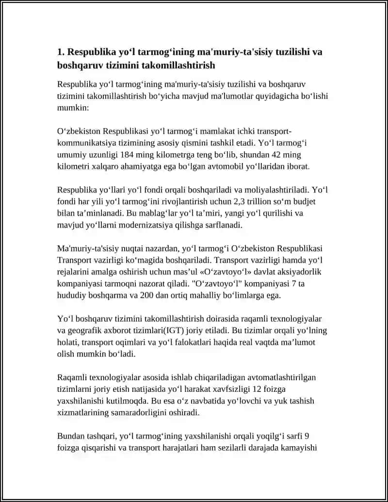 RESPUBLIKA YO‘L TARMOG‘INING TUZILISHINI YAXSHILASH 3