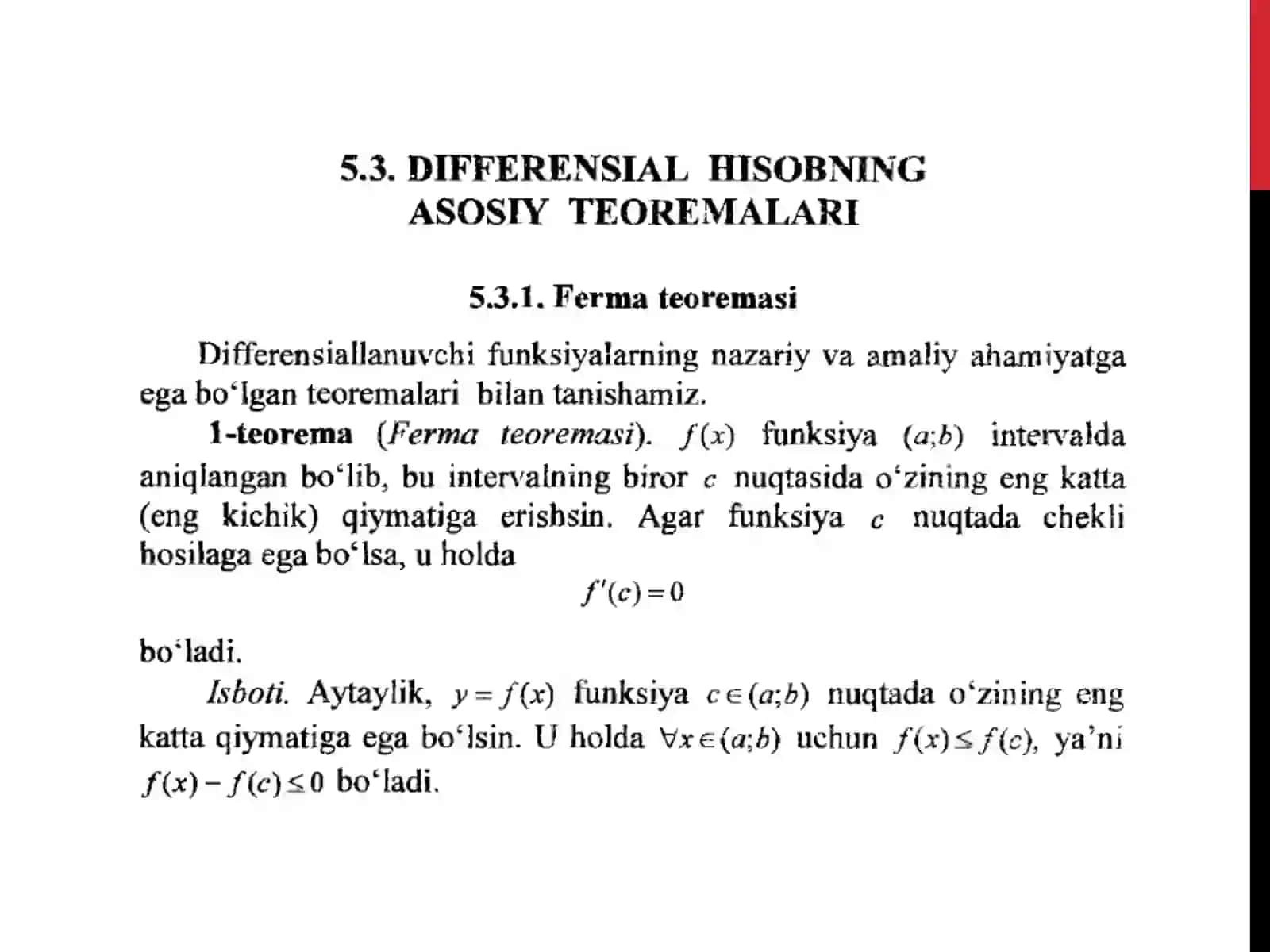 DIFFERENSIALLANUVCHI FUNKSIYALAR HAQIDAGI ASOSIY TEOREMALAR. LOPITAL QOIDASI 3