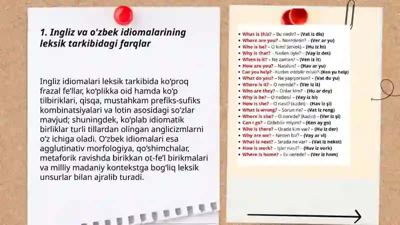 Ingliz va o'zbek idiomalarining leksik tarkibidagi farqlar 3
