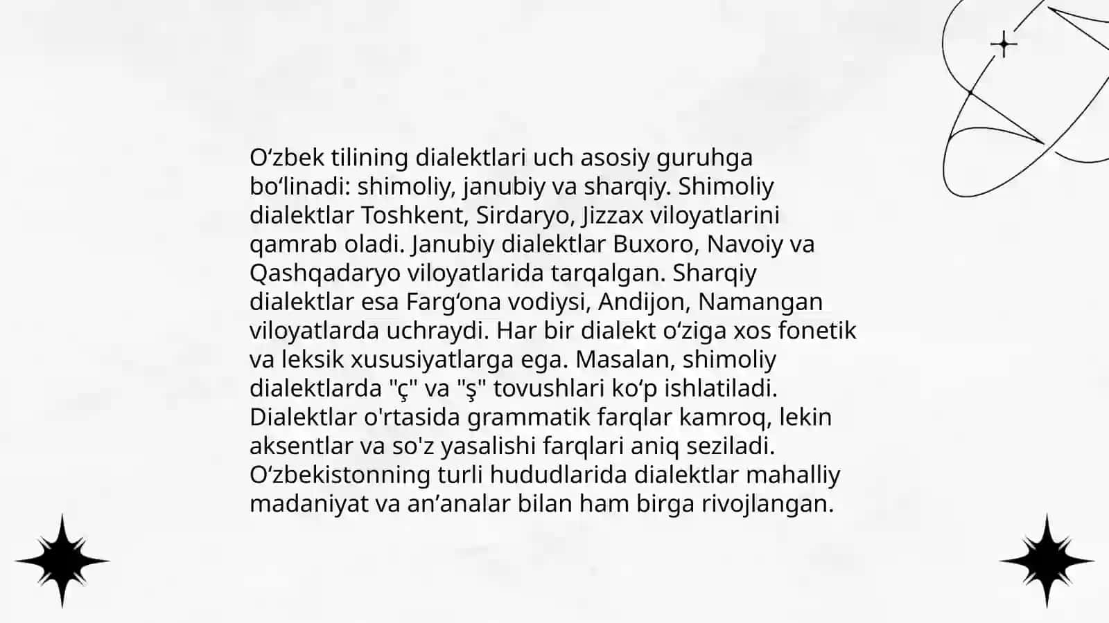 Oʻzbek tilining lahja va shevalari. Ixtisoslikka oid termin va atamalar 3