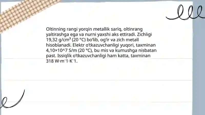 Oltinning fizik xossalari 3