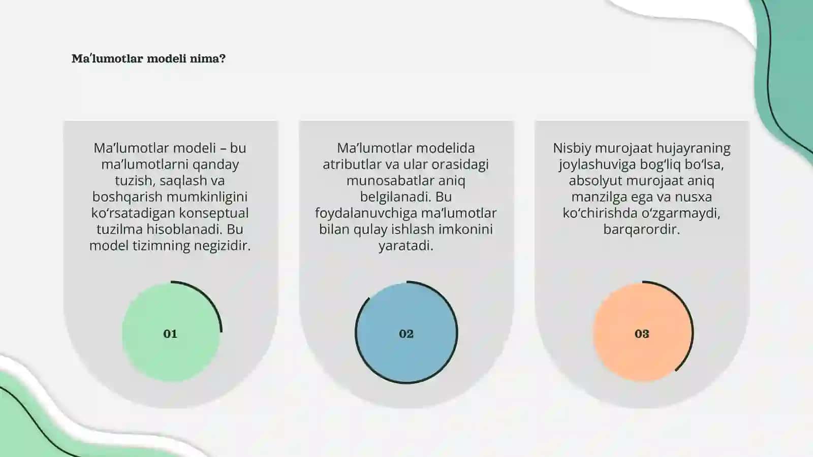 Maʼlumotlar modelini yaratish. Nisbiy va Absolyut murojaat 3