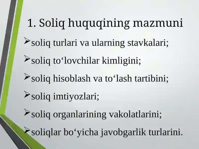 Biznes faoliyatida soliq huquqi asoslari taqdimot 3