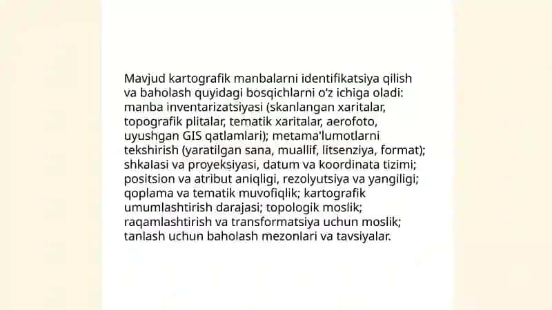 Mavjud kartografik manbalarni identifikatsiya qilish va baholash 3
