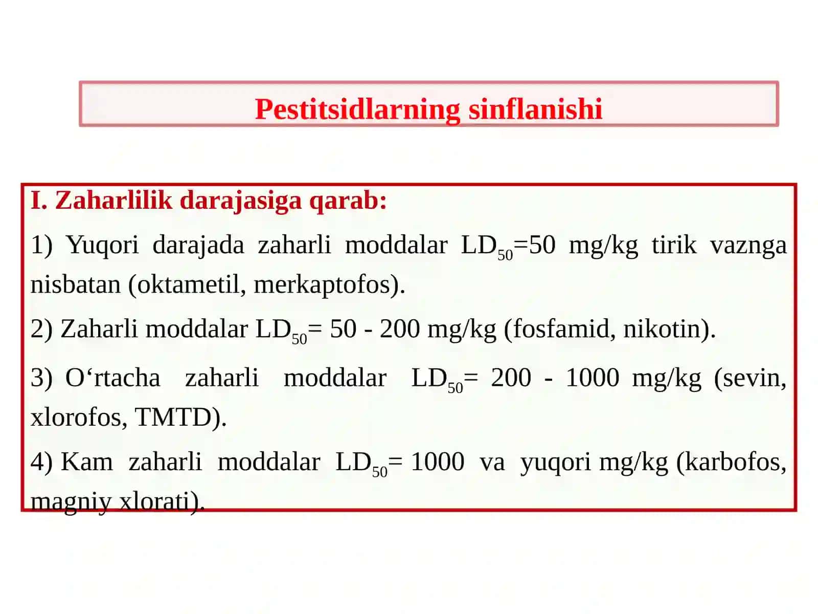 FOB, XOB, KARBAMIN KISLOTA HOSILALARI VASINTETIK PIRETROIDLAR. ULARNI OB’EKTLARDAN AJRATIB OLISH VA TAHLILUSULLARI 3