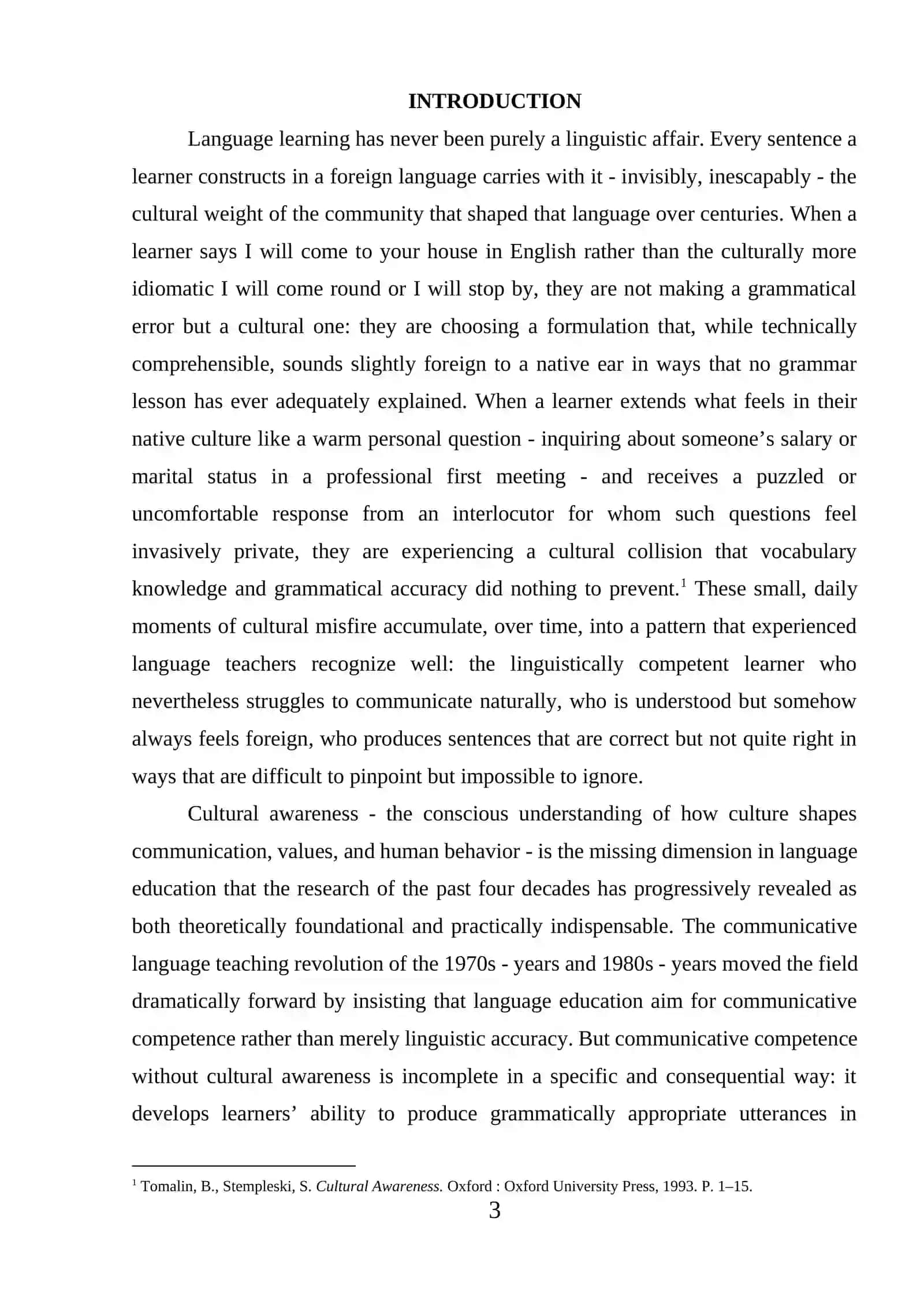 Course Paper: The Role of Cultural Awareness in Language Learning 3