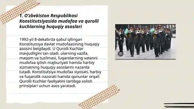 Oʻzbekiston respublikasining harbiy faoliyatdagi huquqiy asoslari 3