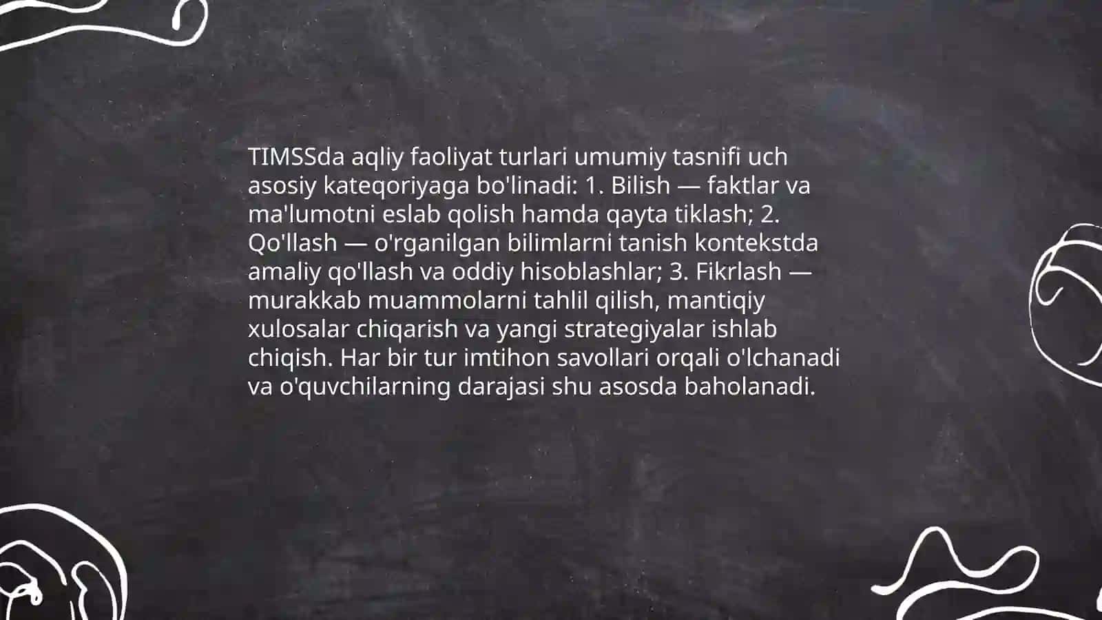 TIMSS xalqaro baholash dasturida aqliy faoliyat turlari 3
