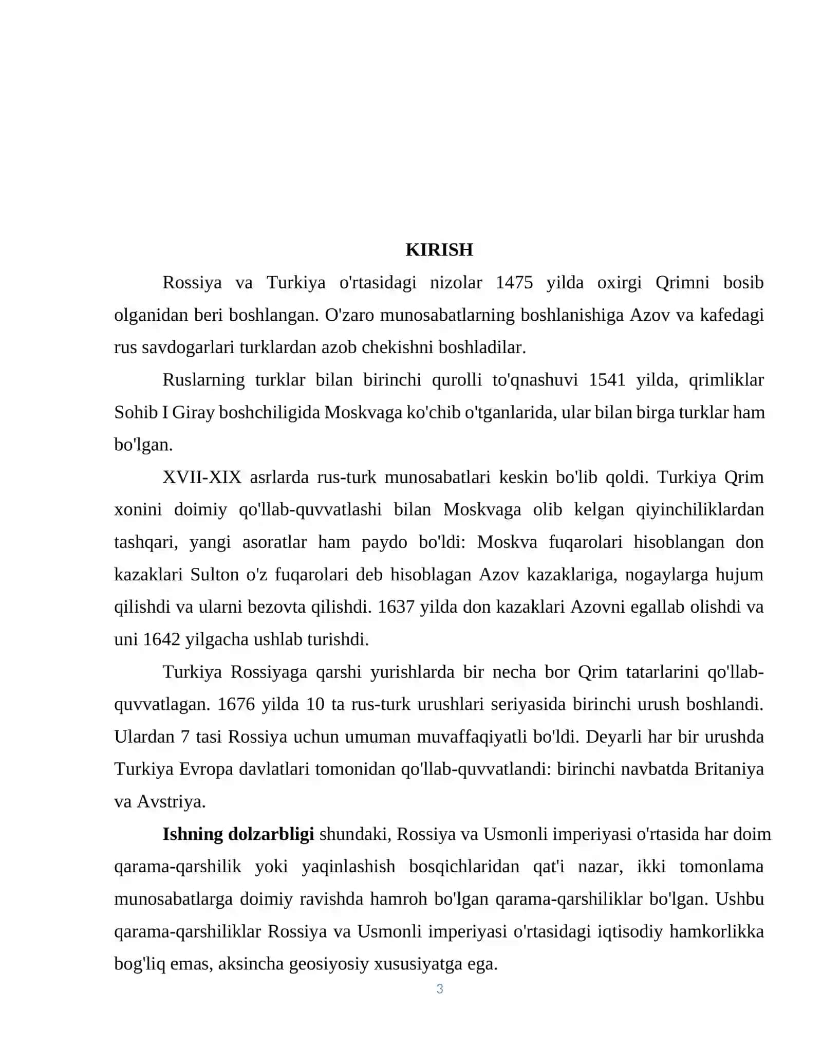 XVII-XIX asrlarda Rossiya-Turkiya munosabatlari 3