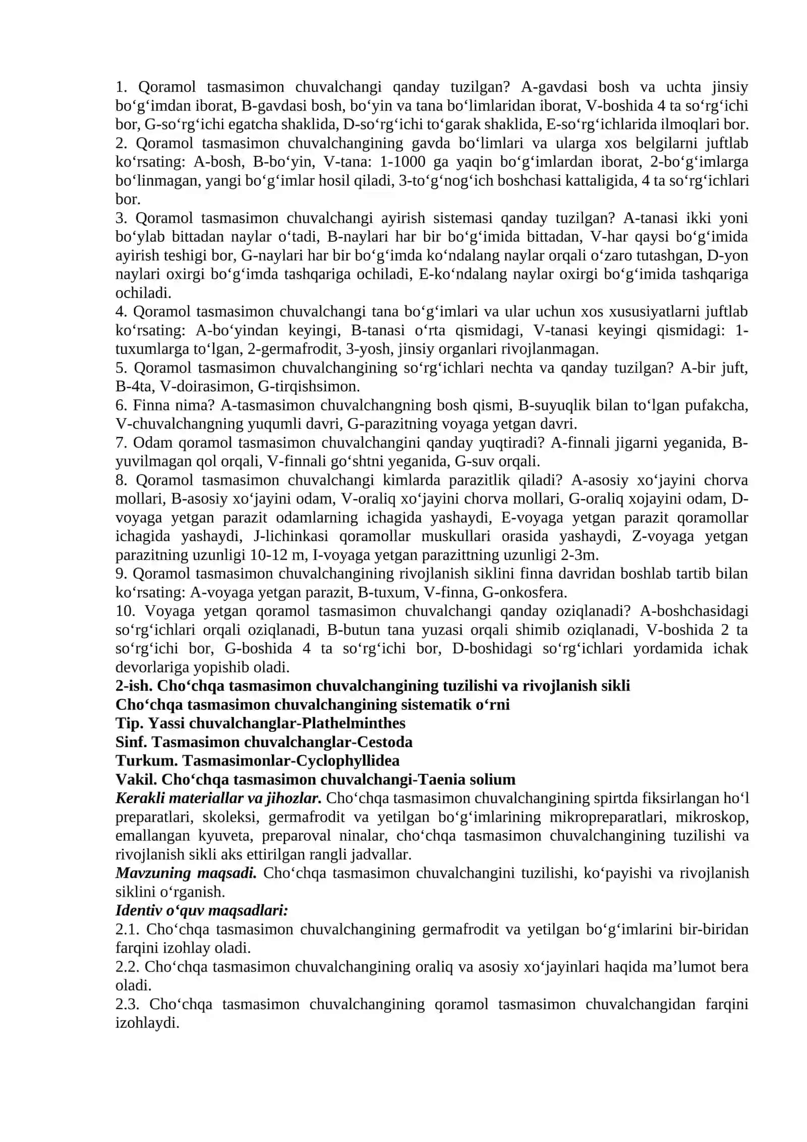 Qoramol (Taeniarhynchus saginatus) va cho‘chqa (Taenia solium) tasmasimon chuvalchanglarining tuzilishi va rivojlanishi 3