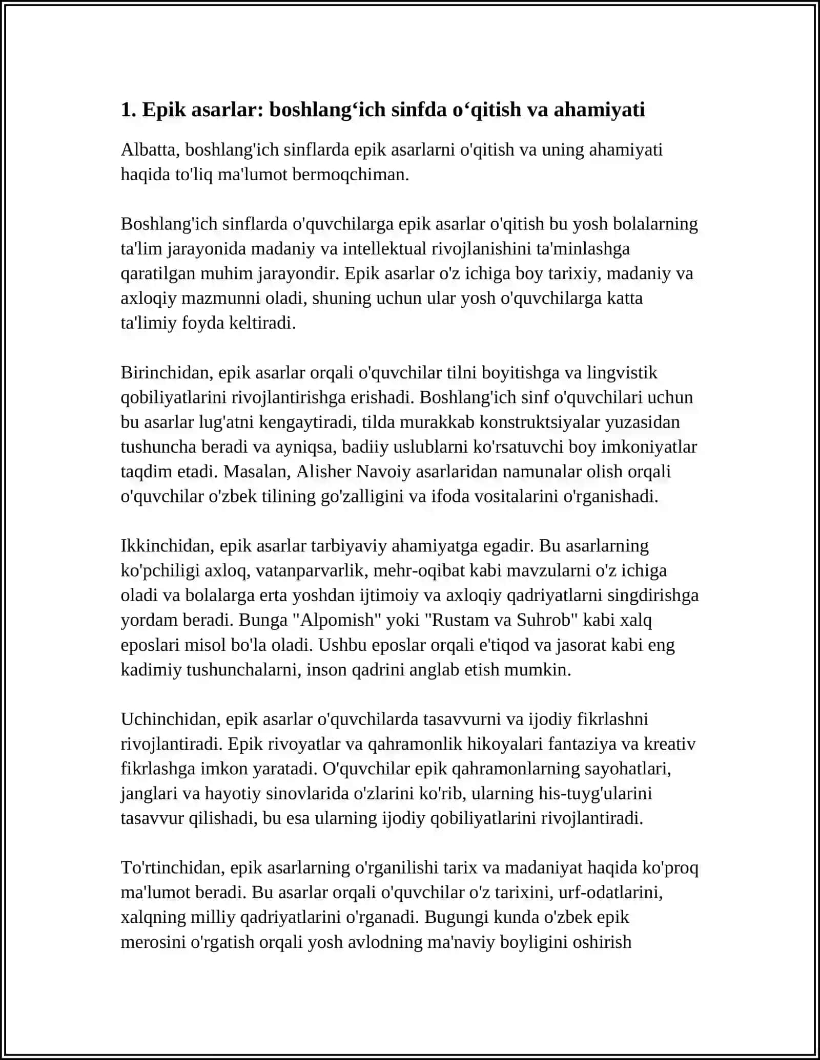 BOSHLANG’ICH SINFDA EPIK ASARLAR USTIDA ISHLASH UCHUN METODIK TAVSIYALAR 3