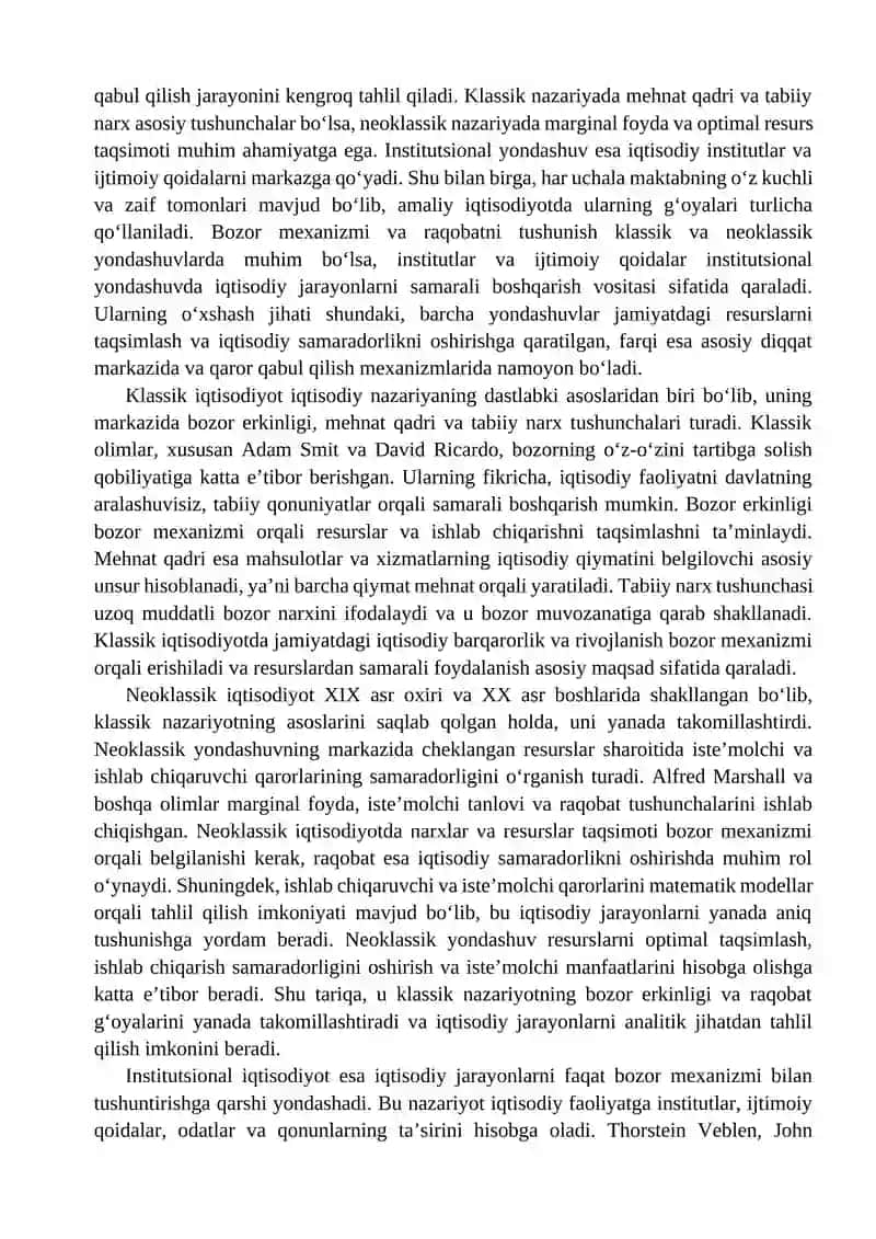 Klassik, neoklassik va institutsional iqtisodiyot taqqoslanishi 3