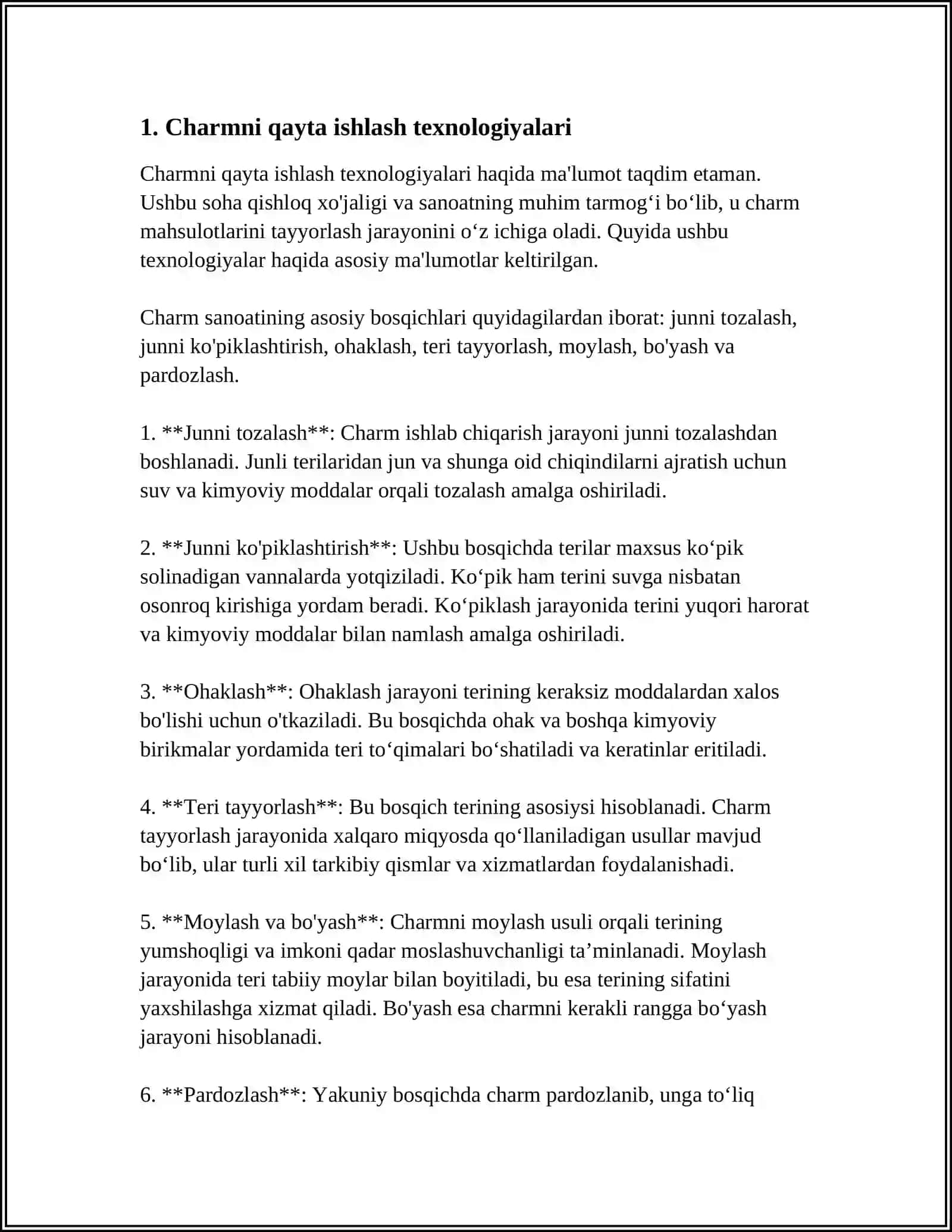 MUSTAQIL ISH Mavzu: CHARMING TEXNALOGIK JARAYONLARI 3