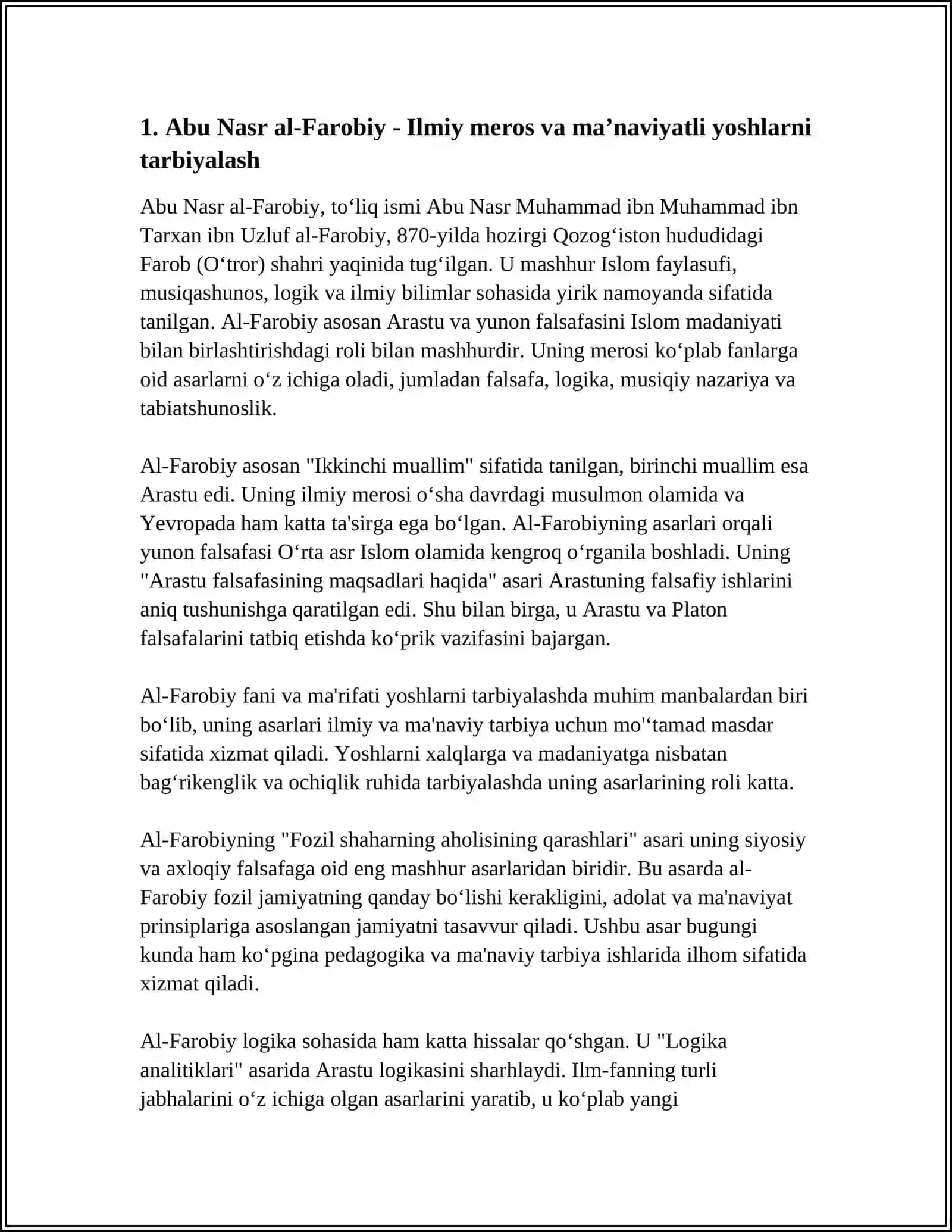 YUKSAK MAʼNAVIYATLI YOSHLARNI TARBIYALASHDA OʻRTA OSIYO ALLOMALARINING ILMIY MEROSINI OʻRNI.ALLOMALARNING ILMIY FAOLIYATI MISOLIDA 3