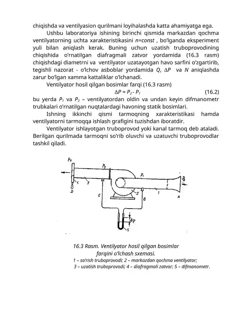 MARKAZDAN QOCHMA VENTILYATORNING XARAKTERISTIKALARINI ANIQLASh 3