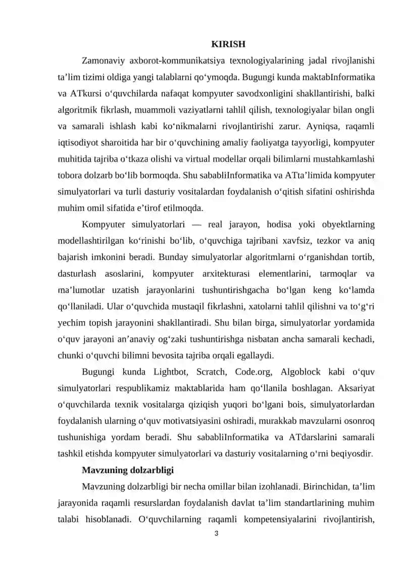 Maktab Informatika va AT kursida kompyuter simulyatorlari va dasturiy vositalardan foydalanish 3