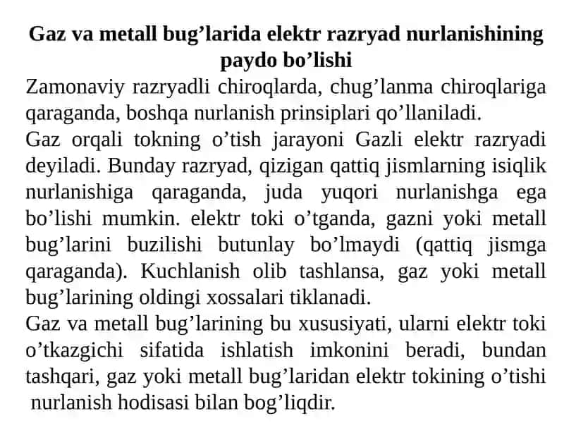 Optik nurlanishning gaz razryadlari manbalari 3