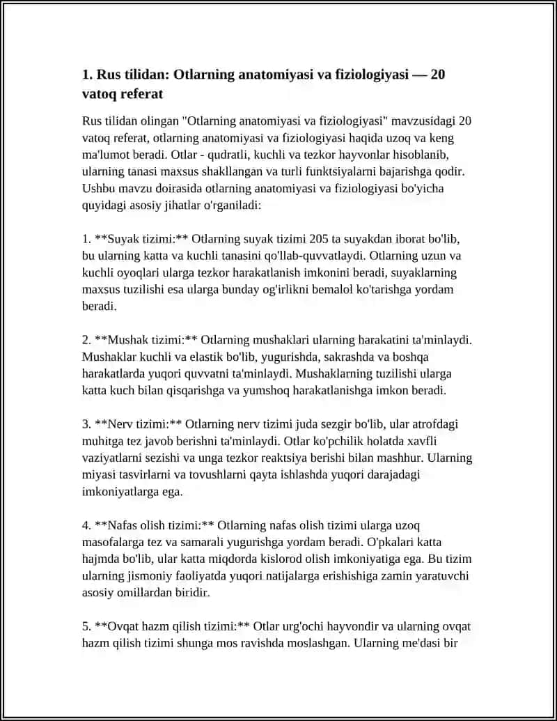 Otlarning anatomiyasi va fiziologiyasi — 20 vatoq referat 3