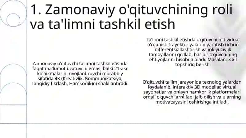 Zamonaviy o'qituvchi ta'limni tashkil etishi va dars jarayonining asosiy shakli 3