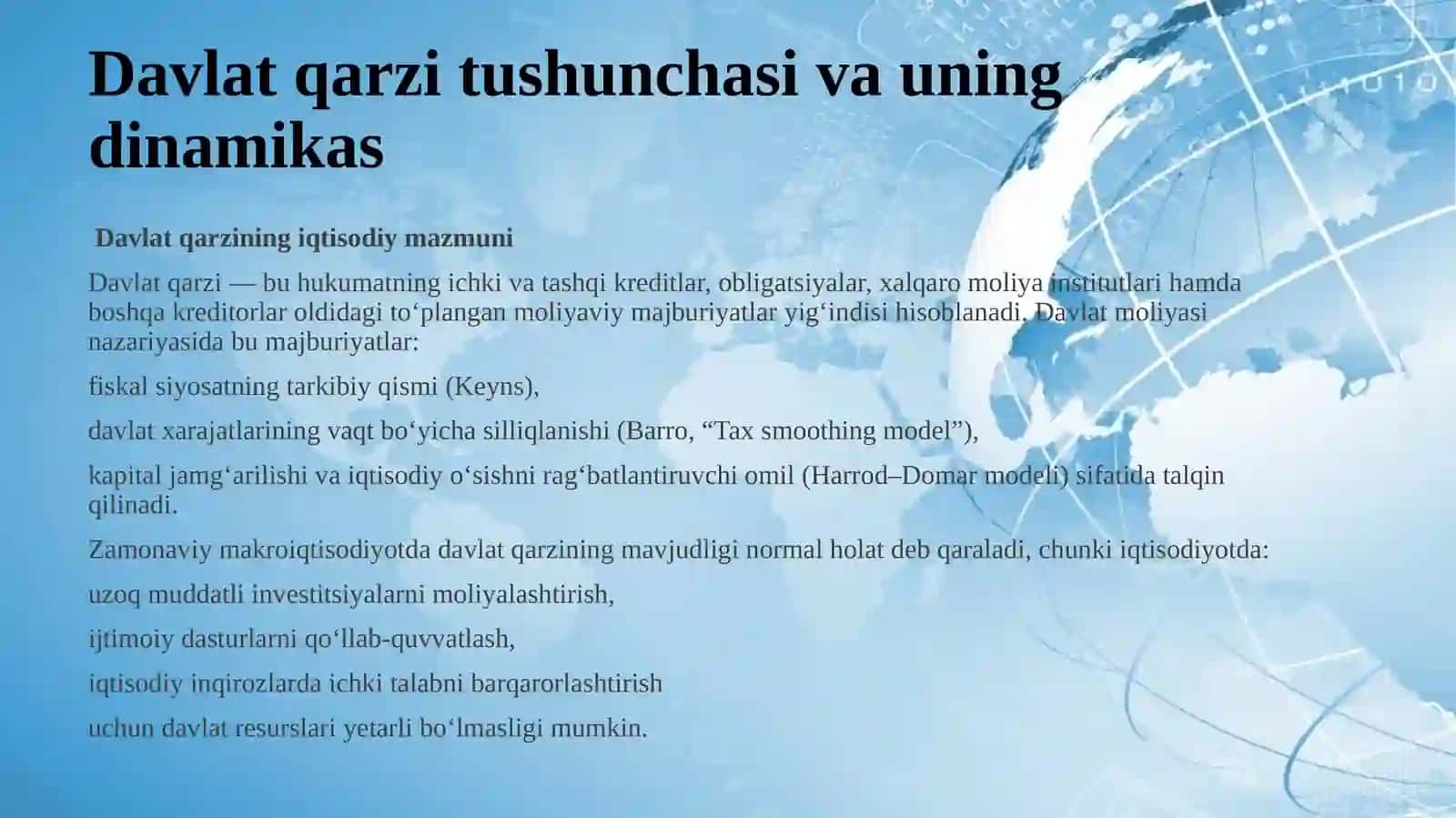 Davlat qarzi dinamikasi tashqi va ichki qarz. 3