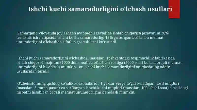 Mehnat Resurslarining Samaradorlik Ko'rsatkichlari 3