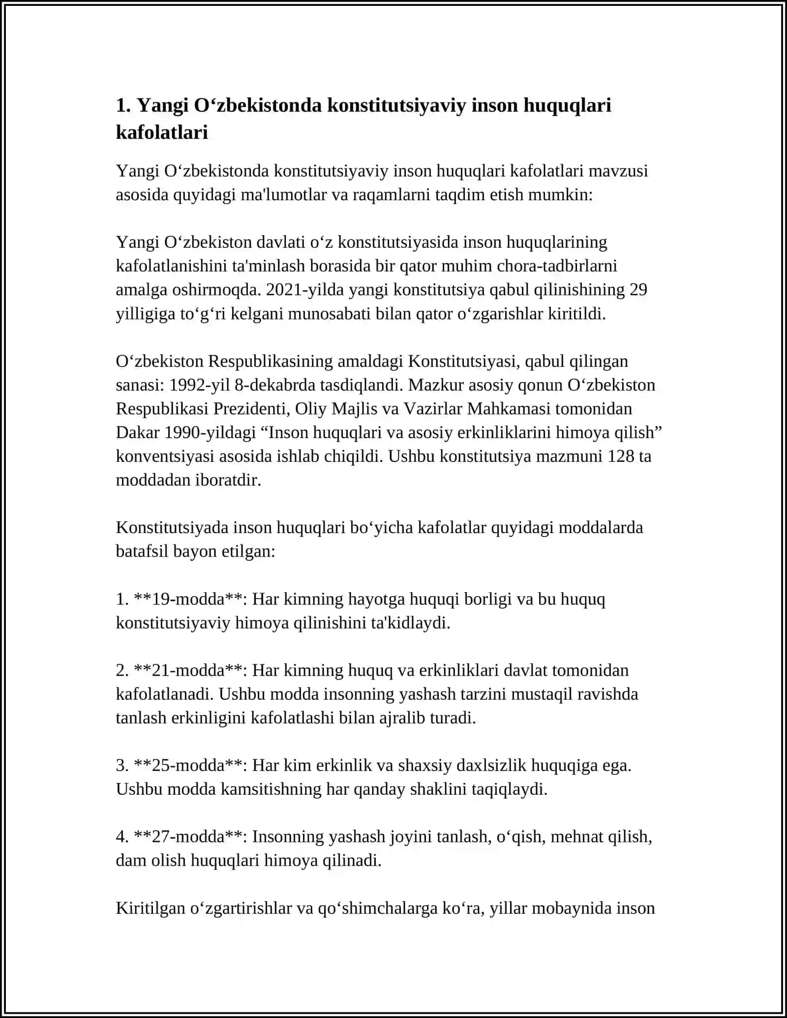 Yangi O‘zbekistonda inson haq huquqlari va erkinliklari kafolatlarining yaratilishi 3