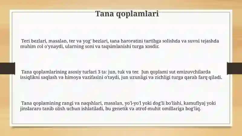 Sutemizuvchilar (Mamalia) sinfi vakillarining umumiy tavsifi va tashqi tuzilishi 3